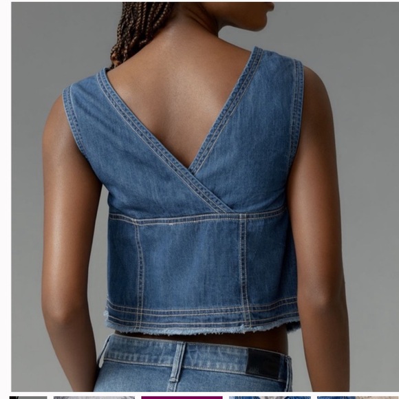 Anthropologie Pilcro coastal cutoff v-neck denim top button down size XL vest - Picture 5 of 14